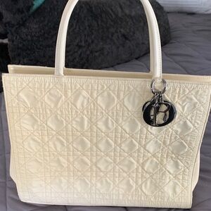 Dior Ivory Quilted Tote with Charm